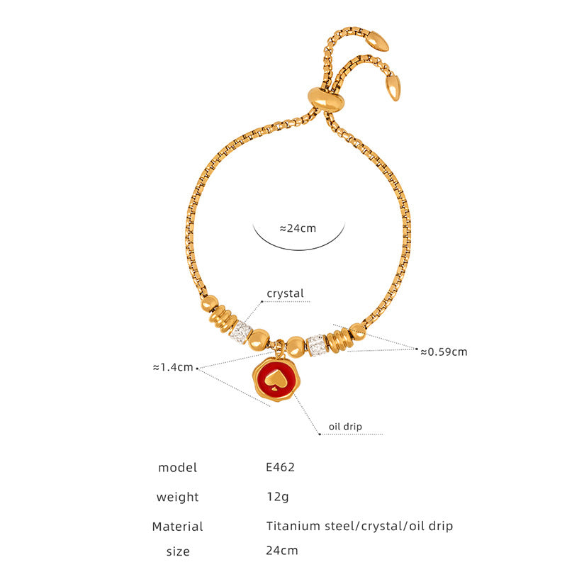 Titanium steel electroplated 18k gold non-fading pendant bracelet female, new retro heart-shaped pendant bracelet wholesale pp