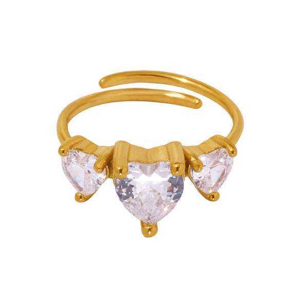 Stainless steel love super flash zircon ring opening adjustable jewelry simple and sweet jewelry