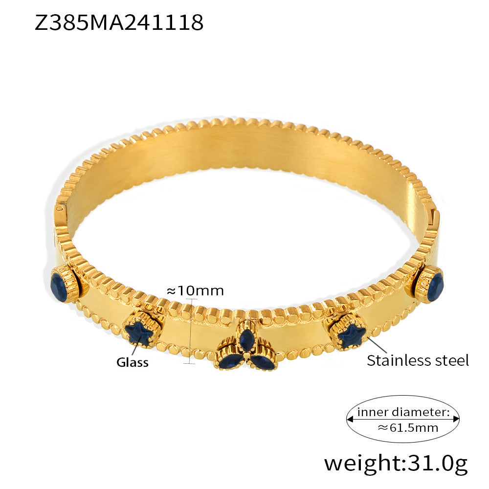 Stainless steel clover zircon bracelet Czech glass flower buckle gear bracelet 18K electroplated real gold pp