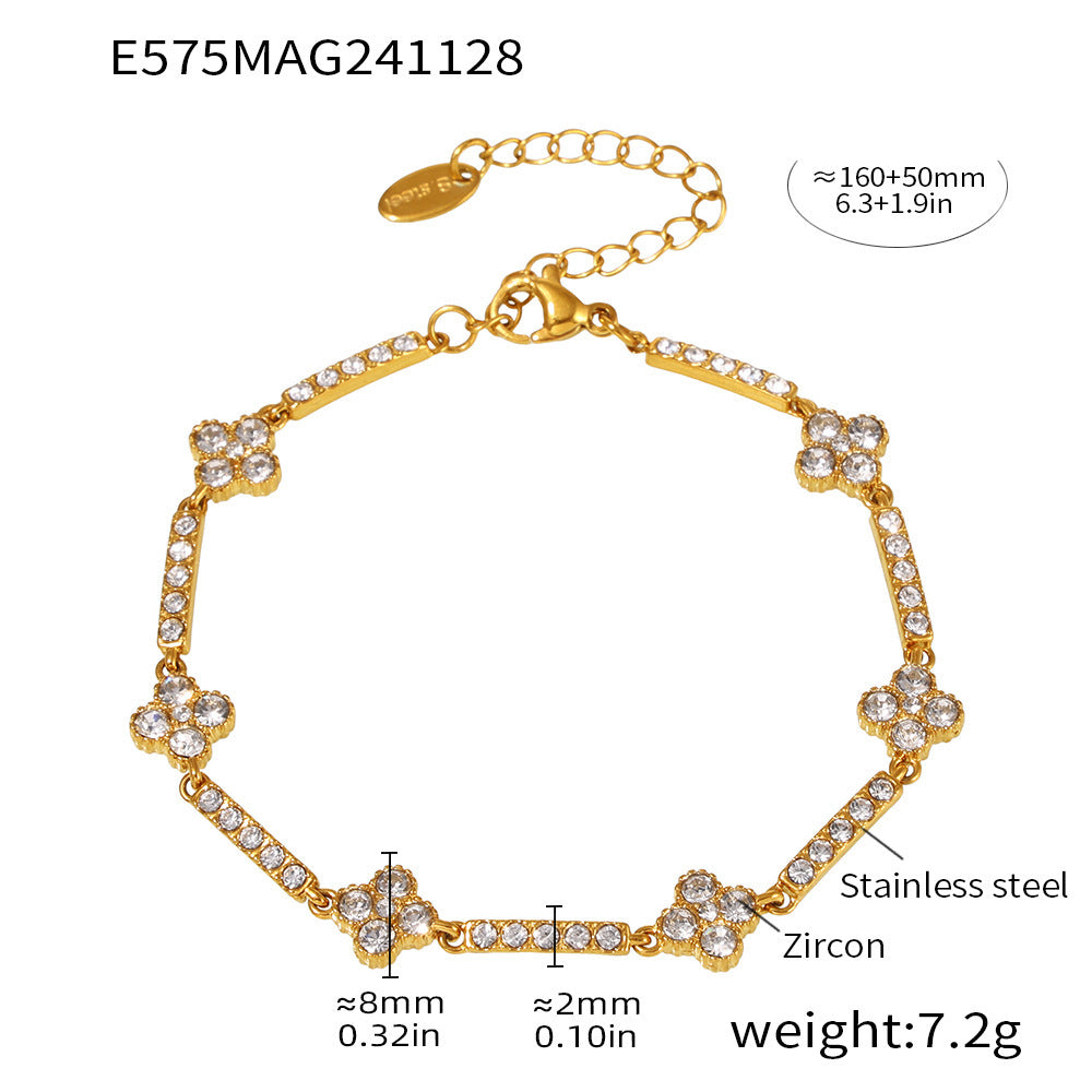 Stainless steel hand-inlaid super flash geometric zircon gypsy star bracelet combination PVD plated 18K gold color retention