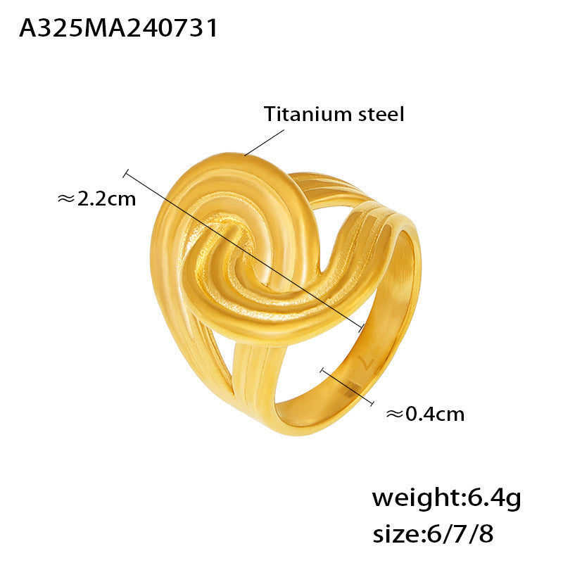 Twisted Stripe Wrap Ring 18k Plated Real Gold Retro Fashion Design Titanium Steel Jewelry Wholesale