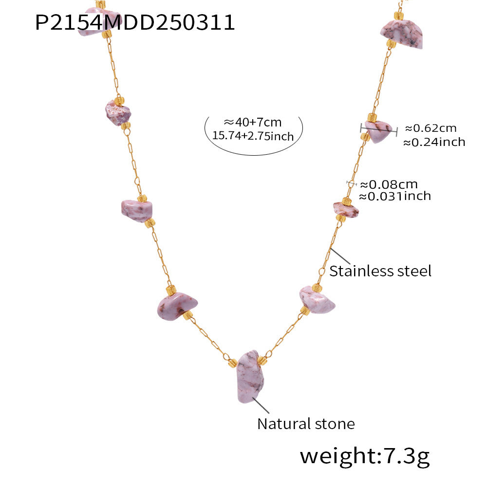 Candy color natural stone collarbone necklace niche design sense titanium steel color retention sweet neck chain jewelry women