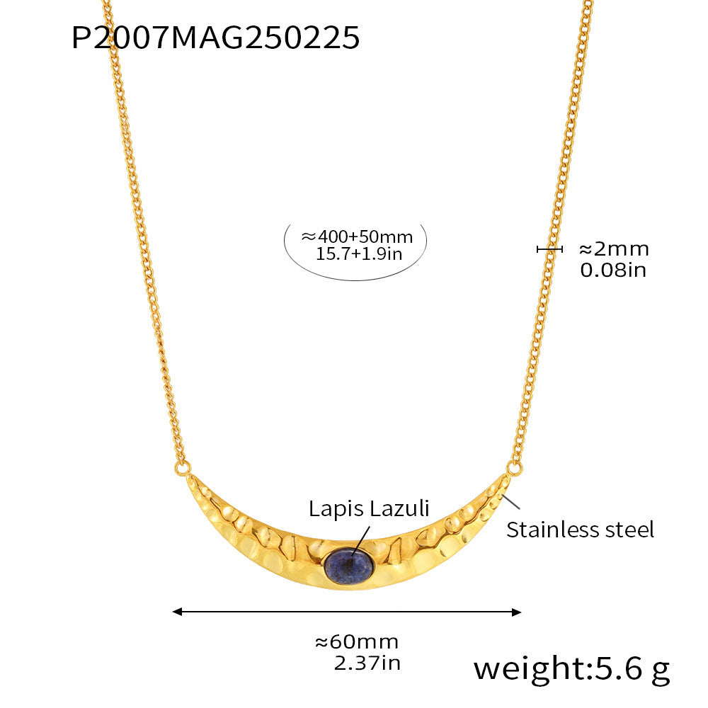 Crescent moon inlaid lapis lazuli rice beads double layer stacked necklace light luxury texture bead earrings personalized set