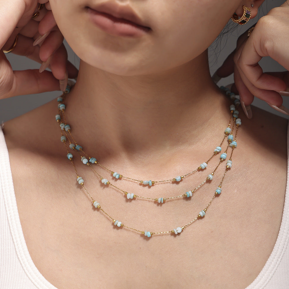 Tianhe Stone Handmade Chain Light Luxury Texture Double Layer Clavicle Necklace Women's Blade Chain Stainless Steel Stacked Necklace