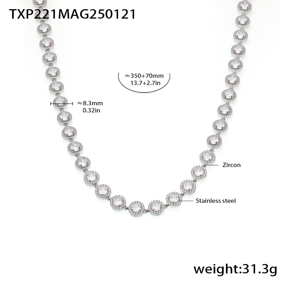 Super flash gypsy star round white zircon handmade chain stainless steel plated 18K real gold luxury temperament jewelry 99