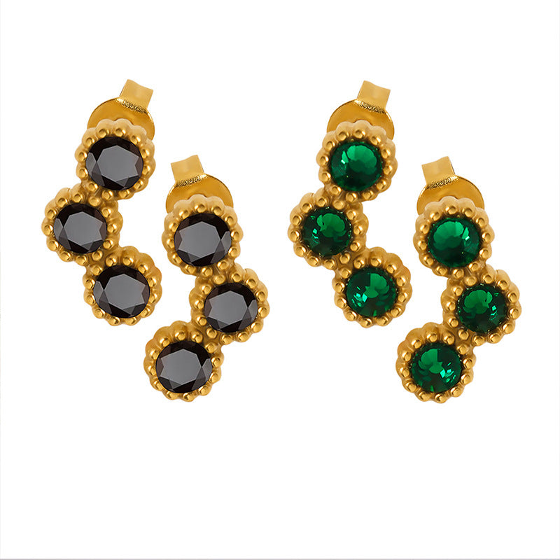 Creative fashion light luxury inlaid zircon stud earrings niche design sense Internet celebrity same fashion versatile gold-plated earrings pp