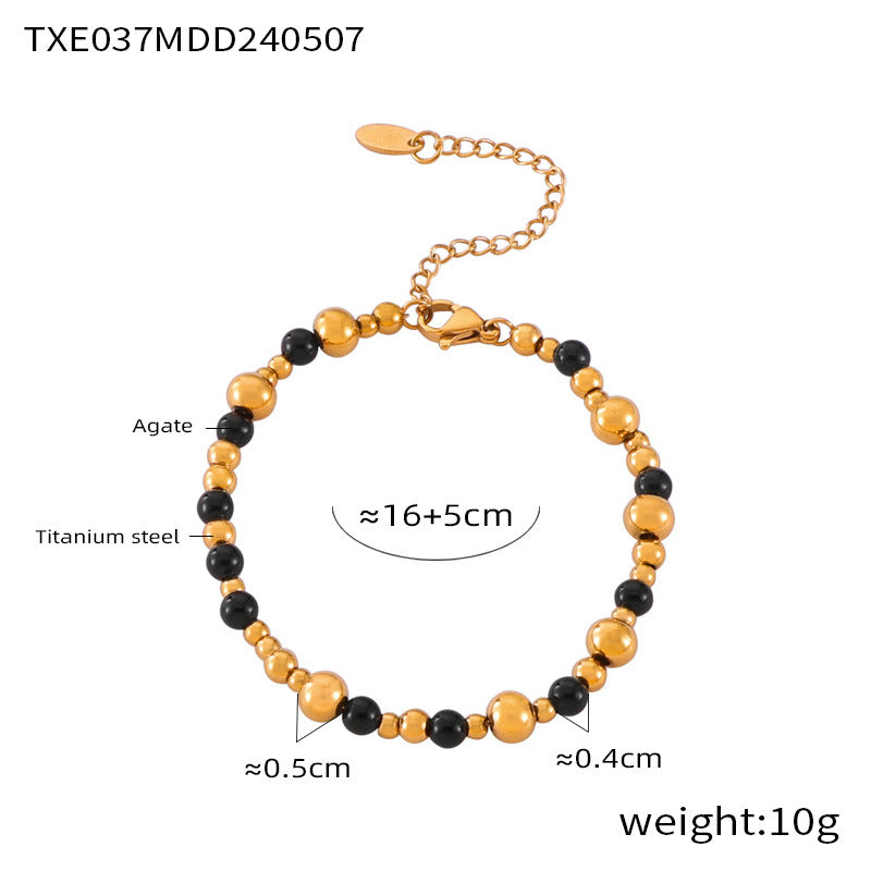 Retro niche personalized jewelry geometric multi-layer chain splicing agate stone beaded design titanium steel jewelry set 99