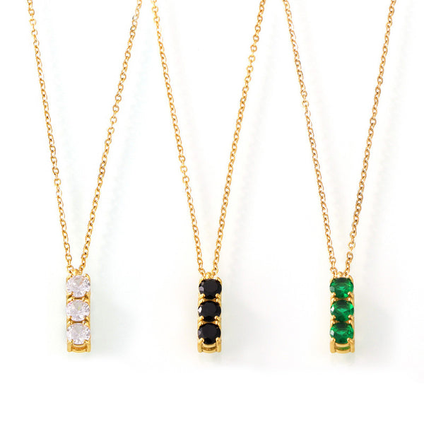 Fashion commuter minimalist style personality light luxury temperament jewelry three inlaid zircon design pendant titanium steel necklace
