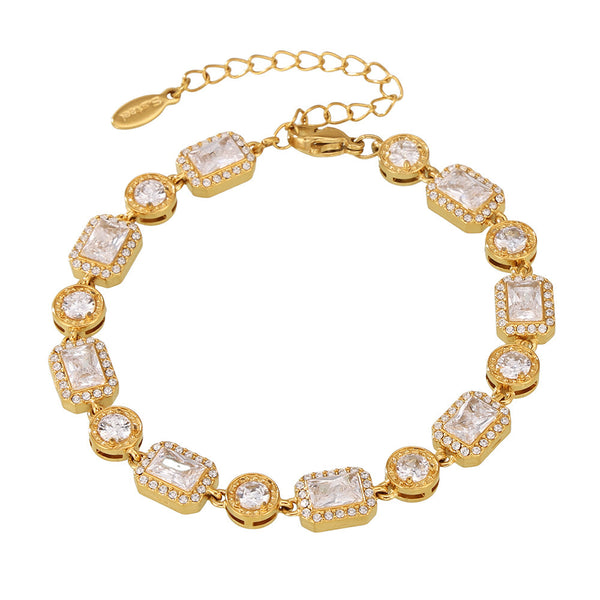 Stainless steel square zircon claw plated diamond inlaid handmade chain jewelry bracelet PVD plated 18K real gold pp