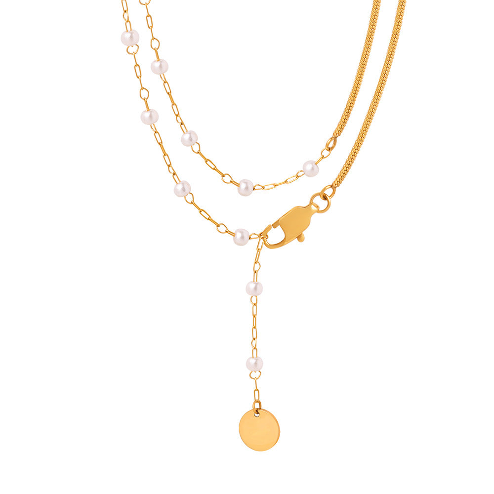 New cold wind simple niche design personalized light luxury pearl titanium steel pendant collarbone chain versatile necklace jewelry pp