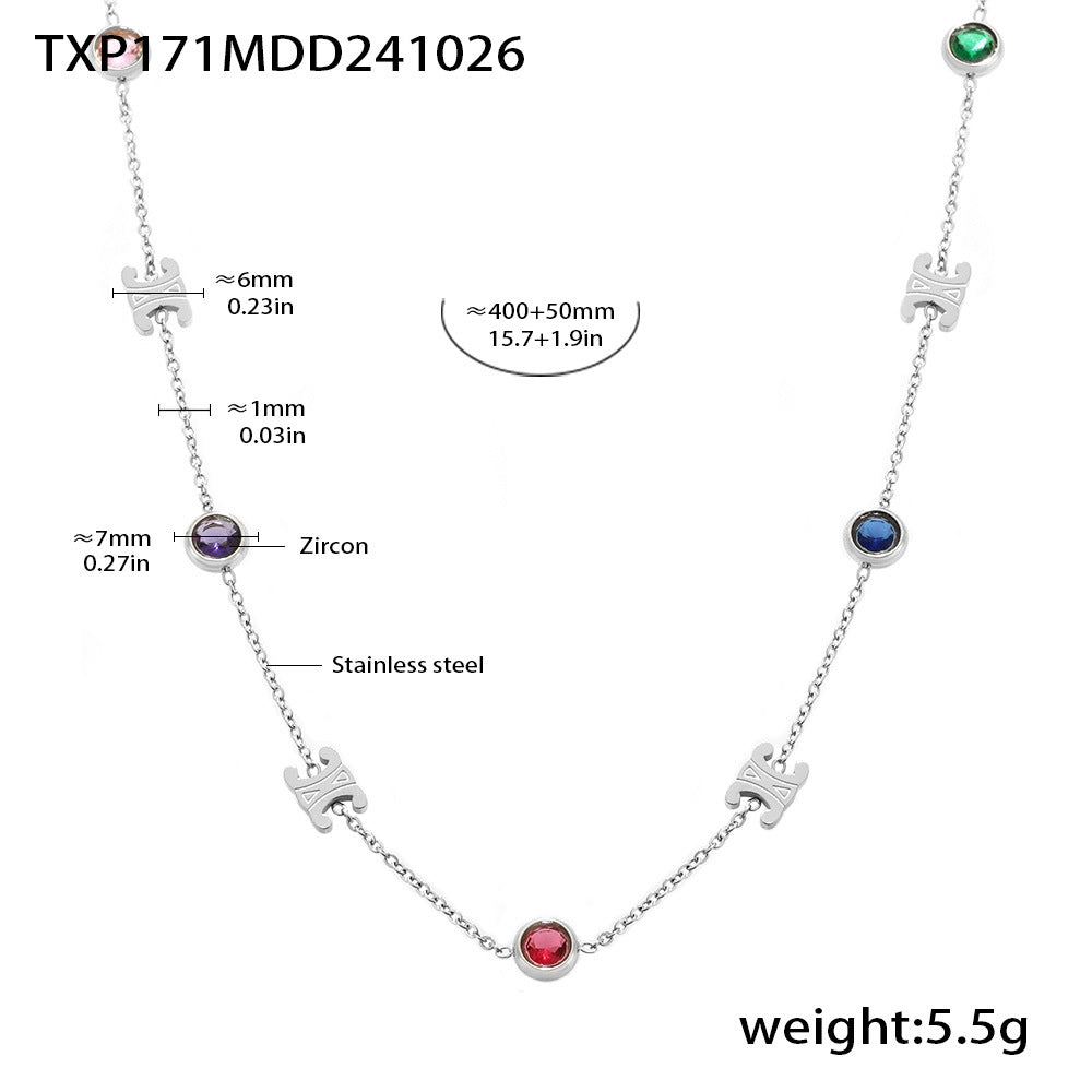 Double C Mixed Color Stainless Steel Zircon Necklace Bracelet Set PVD Electroplating Real Gold Color Retaining Light Luxury Jewelry