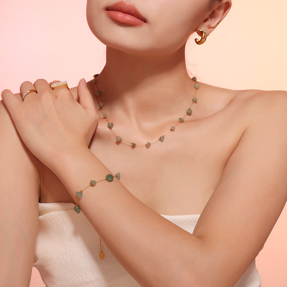 Colored natural gravel necklace bracelet New irregular stainless steel jewelry set for women