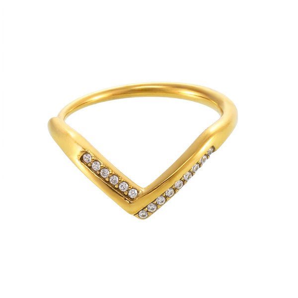 V-shaped diamond 5A zircon side opening adjustable stainless steel ring women's non-fading index finger ring