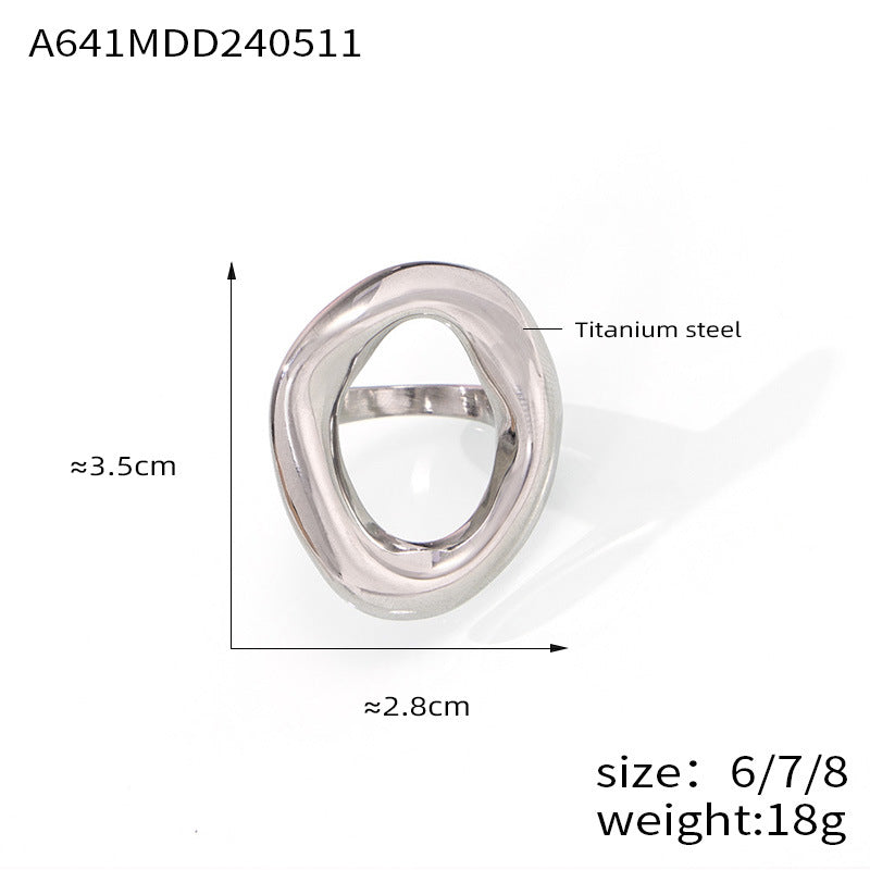 Version Casual Minimalist Design Jewelry Geometric Hollow Irregular Ring Titanium Steel Gold Plated Ring 99
