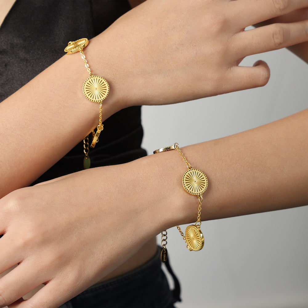 New high-end fashion versatile simple personality titanium steel gold-plated round brand pendant necklace bracelet