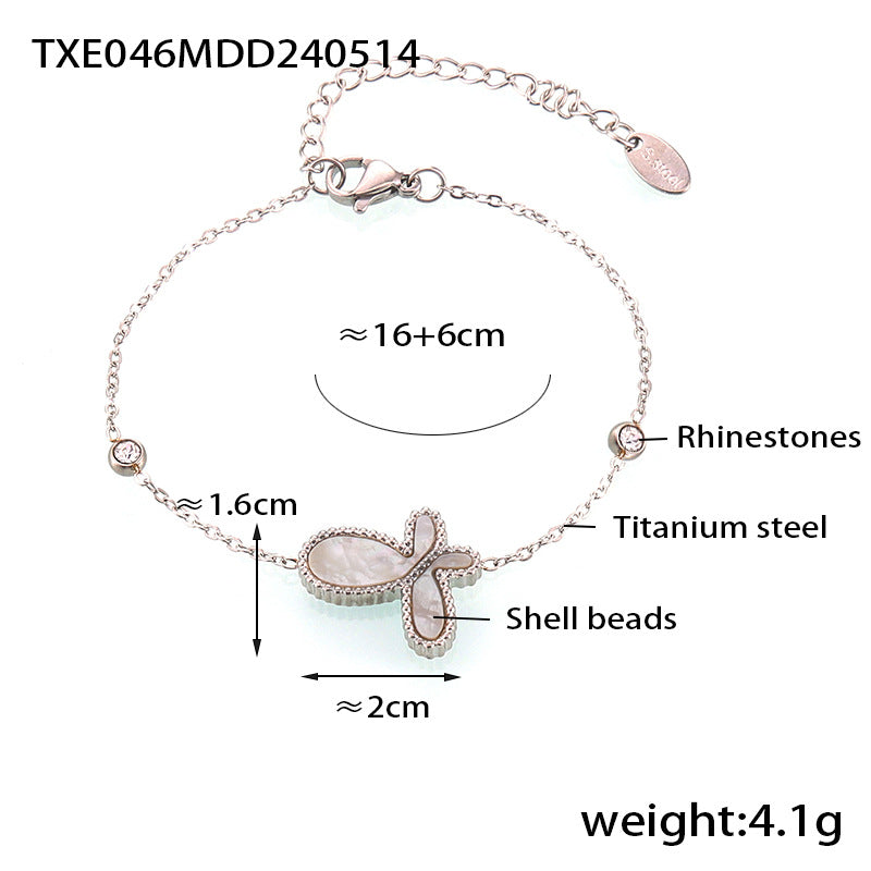 Elegant temperament gentle personality jewelry inlaid with white shell design butterfly pendant titanium steel gold-plated jewelry set