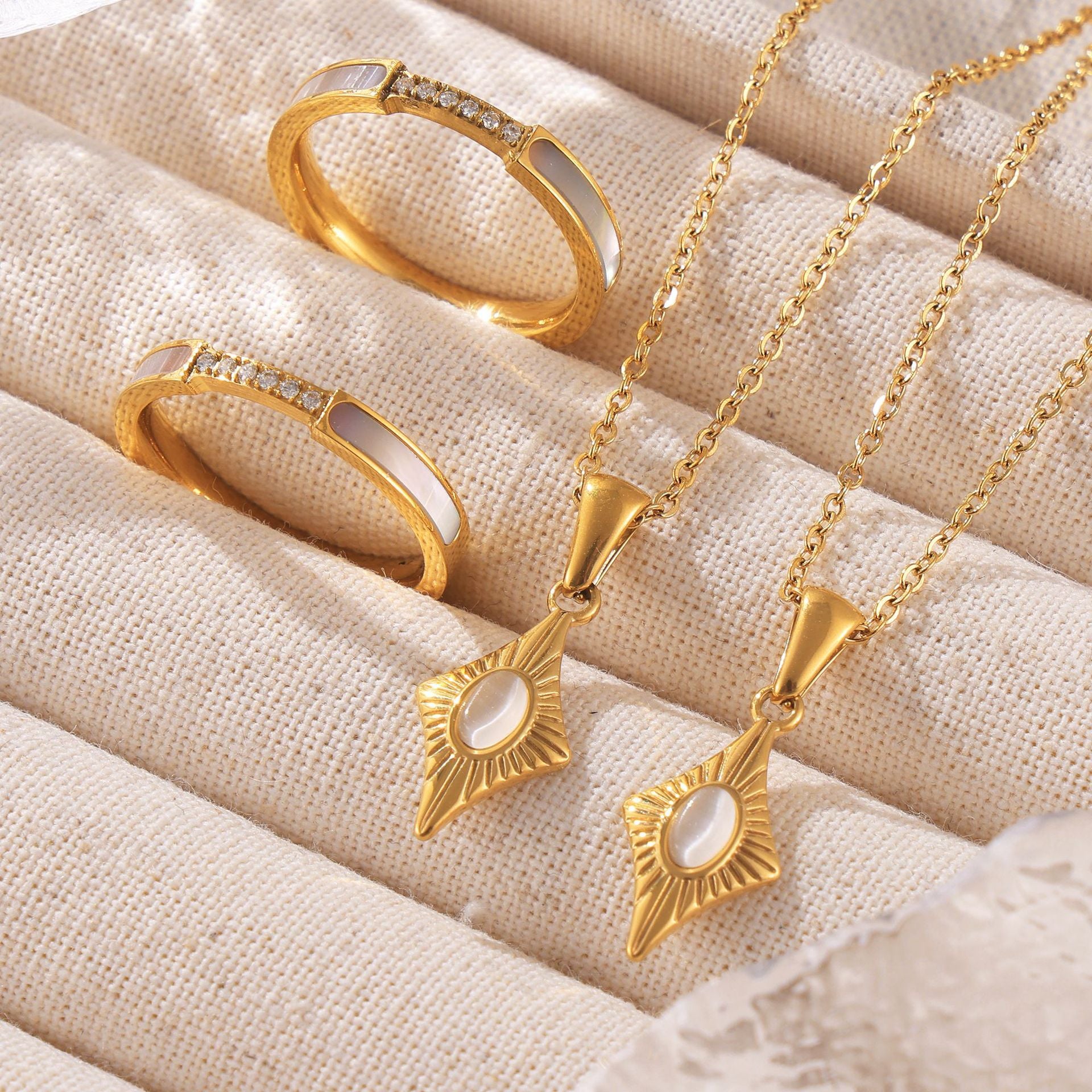 tetragonal opal pendant titanium steel clavicle chain seashells ring necklace ring niche set