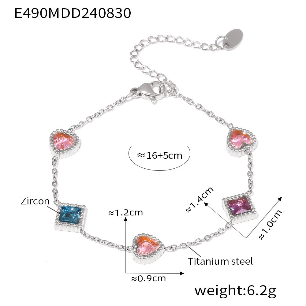 New gold love square zircon bracelet light luxury temperament titanium steel PVD plated 18K real gold niche jewelry