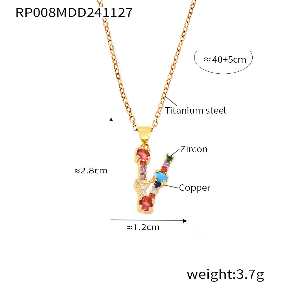 European and American cross-border copper micro-inlaid colored zircon 26 English letters personalized individual pendant niche hip-hop collarbone chain pp