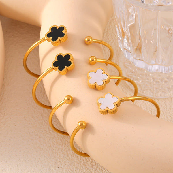 Fresh, stylish and simple personalized flower jewelry inlaid with white shell acrylic design titanium steel opening bracelet