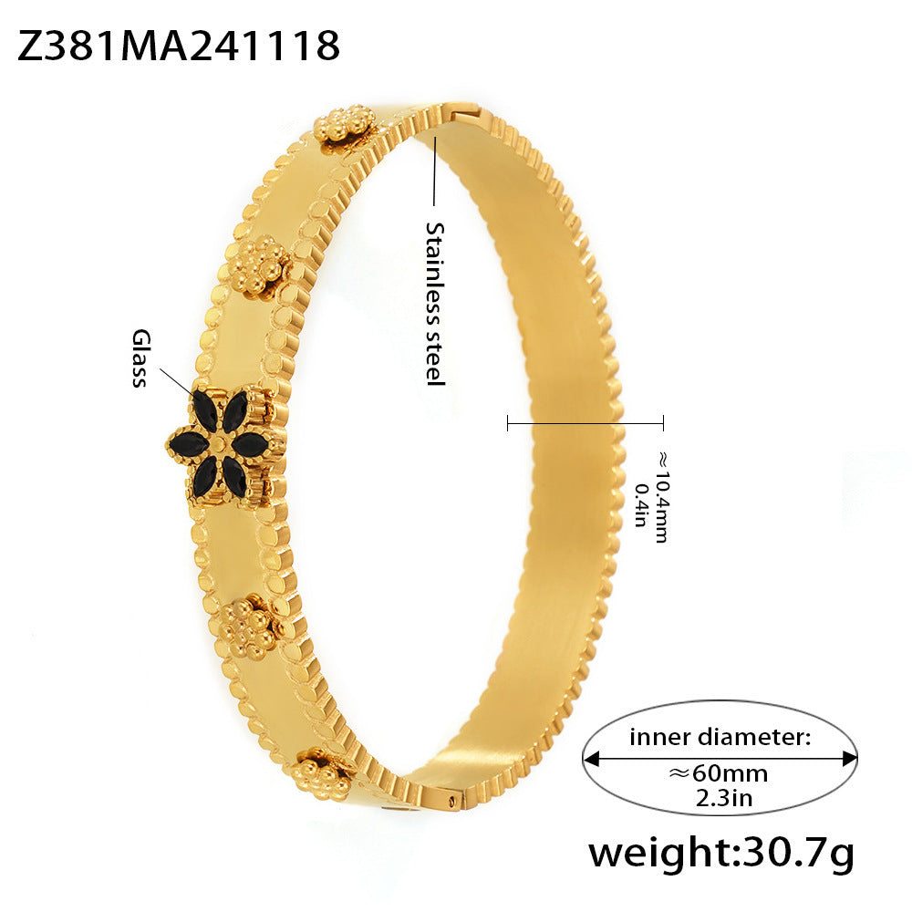 Stainless steel bracelet flower inlaid zircon Czech glass buckle gear bracelet combination hot spot