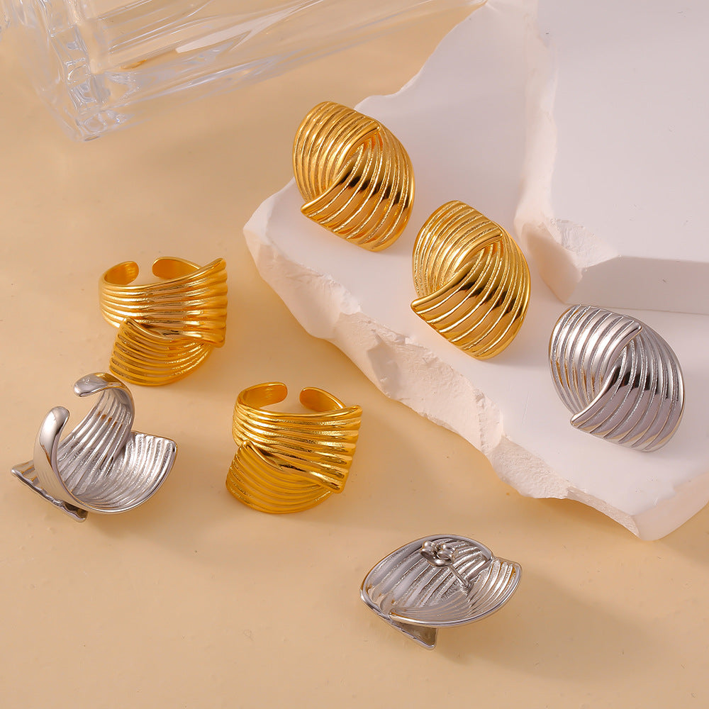 Hand polished lines, multi-layer texture design sense, staggered titanium steel jewelry set, spot supply