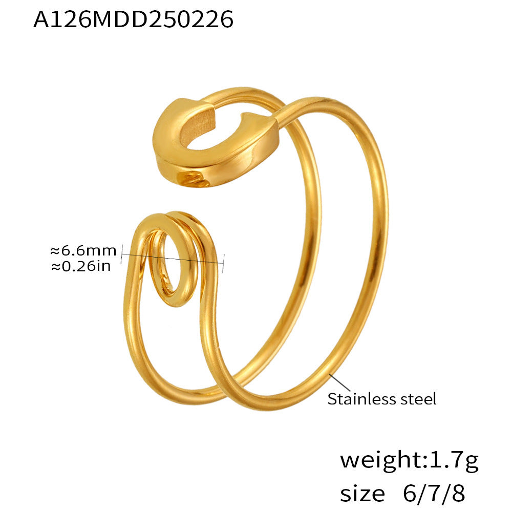 Creative pin line opening ring stainless steel electroplated 18K gold ring unique niche jewelry wholesale