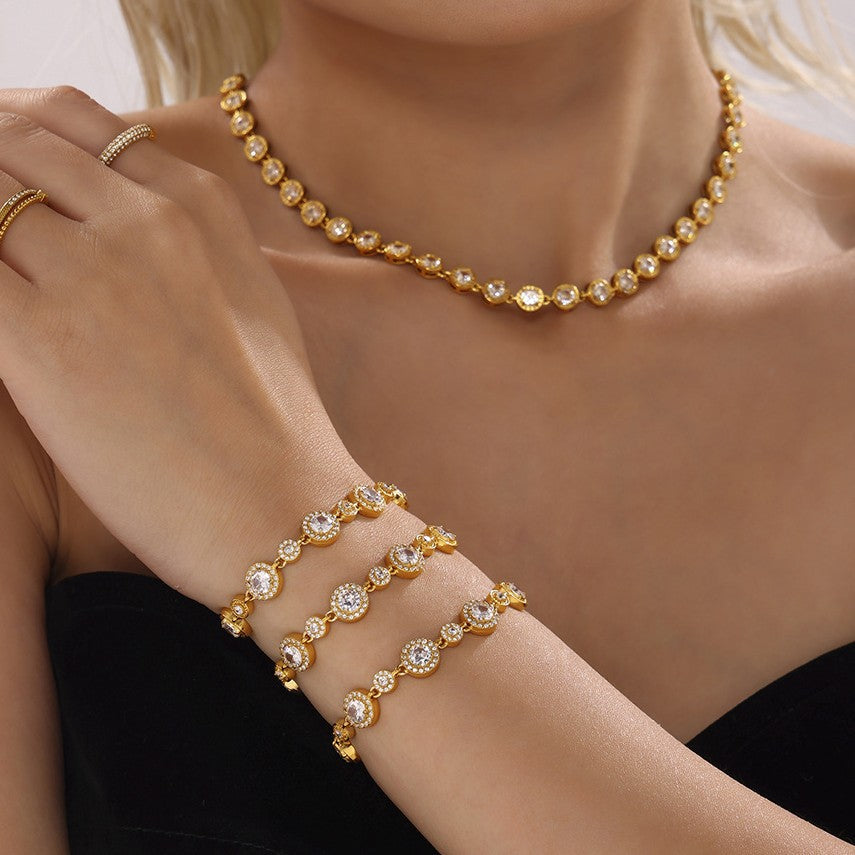 Stainless steel crystal zircon bracelet women's hand-inlaid gypsy star PVD plated 18K real gold original design