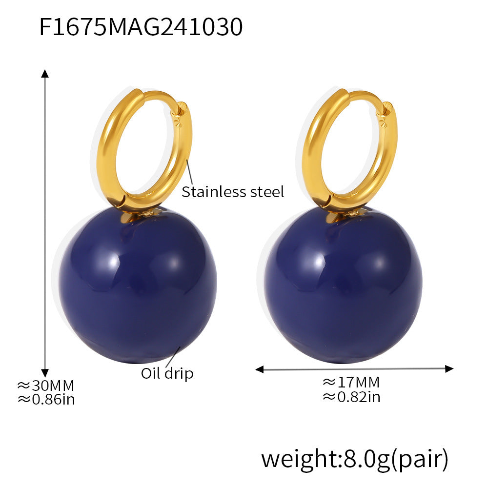Oil painting candy color hollow steel ball earrings stainless steel PVD plating temperament fashion ear buckle earrings 99