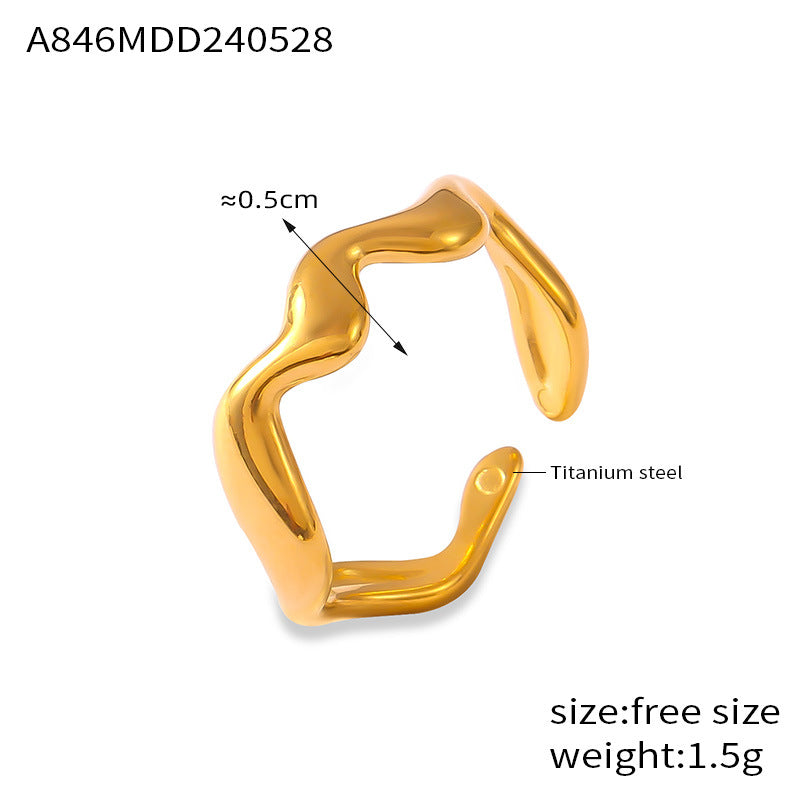 Fashion Trend Simple Personality Love Styling Ring Niche Glossy Design Titanium Steel Gold Plated Open Ring