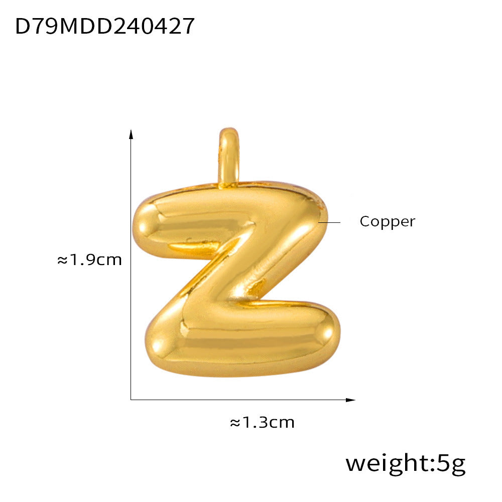 Hot Sale Glossy Bubble Balloon 26 English Letter Pendant Accessories Versatile Copper Gold Plated Jewelry 99