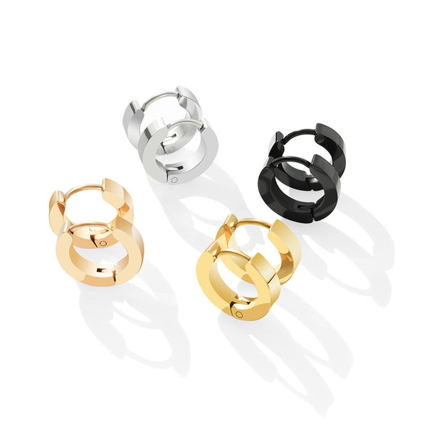 Cold wind light luxury trend geometric circle stainless steel earrings titanium steel plated 18K real gold ear jewelry