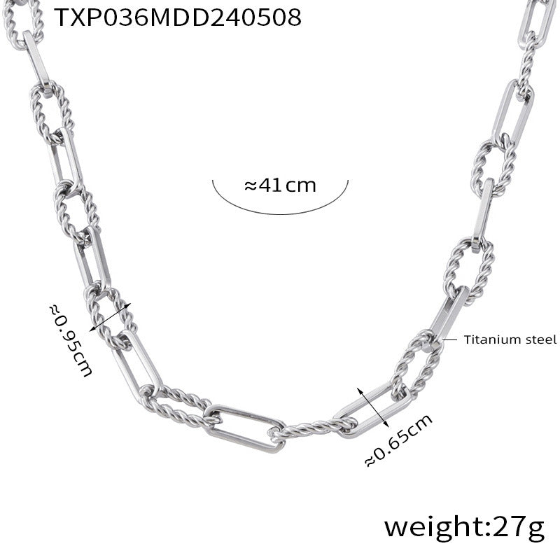 Hip hop trendy cool personality jewelry geometric return chain twist splicing design titanium steel jewelry other set