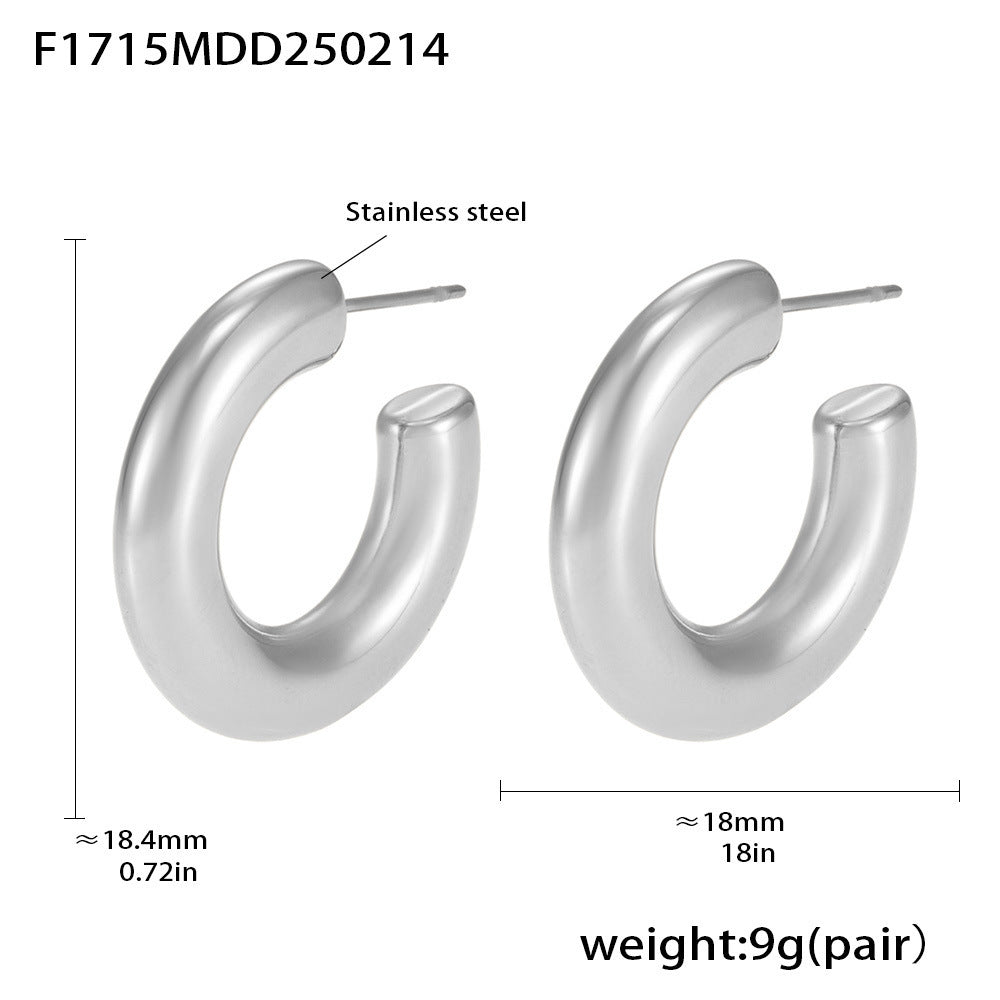 Elegant minimalist C-shaped earrings French plated 18K gold temperament ring glossy earrings earrings