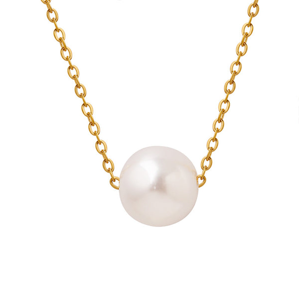 Titanium steel gold-plated collarbone chain imitation pearl pendant necklace plated 18K gold non-fading niche design jewelry wholesale 99