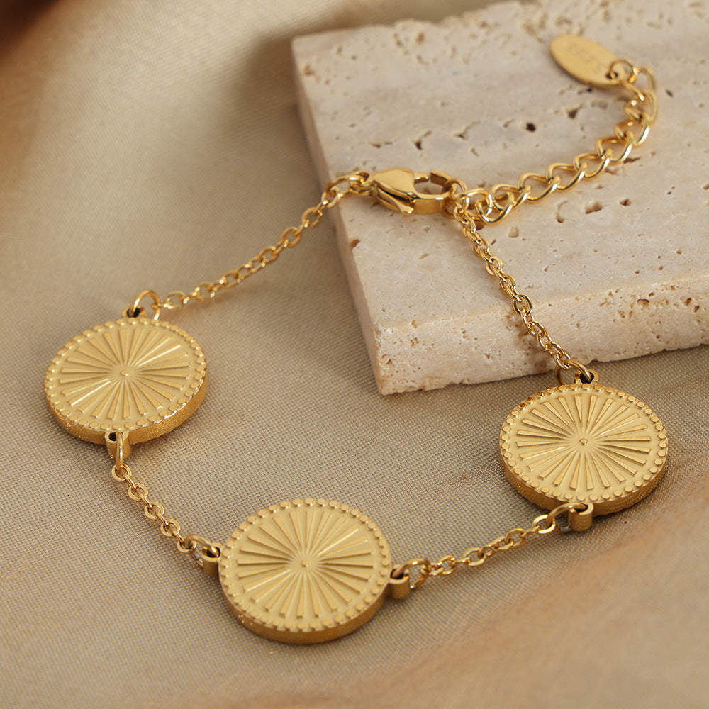 New high-end fashion versatile simple personality titanium steel gold-plated round brand pendant necklace bracelet