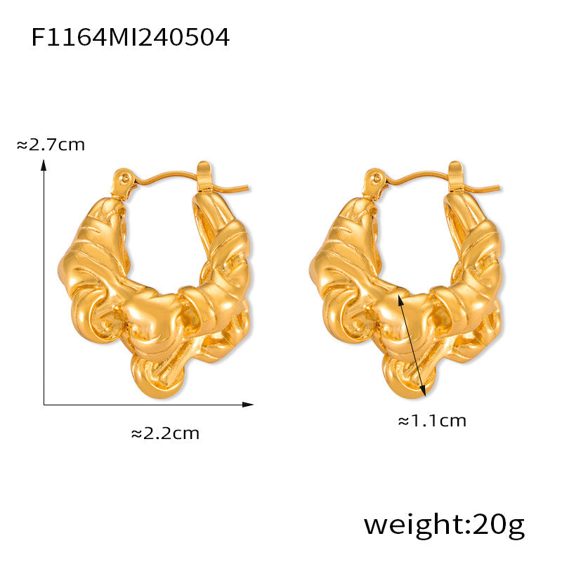 Hepburn style retro geometric lines cross knot design sense earrings cold wind niche titanium steel U-shaped ear buckle