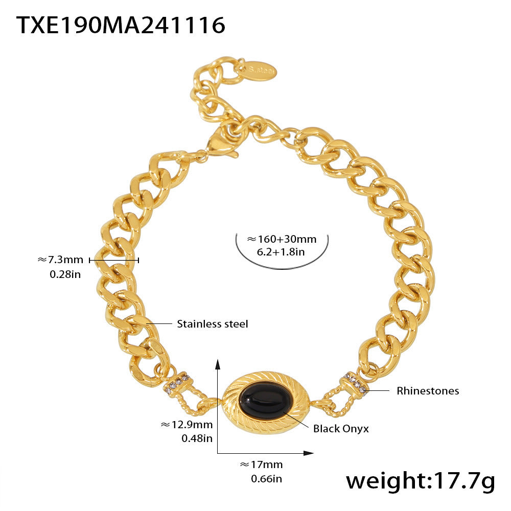 Black agate horseshoe buckle with diamond set necklace bracelet open bracelet jewelry stainless steel plated 18k gold