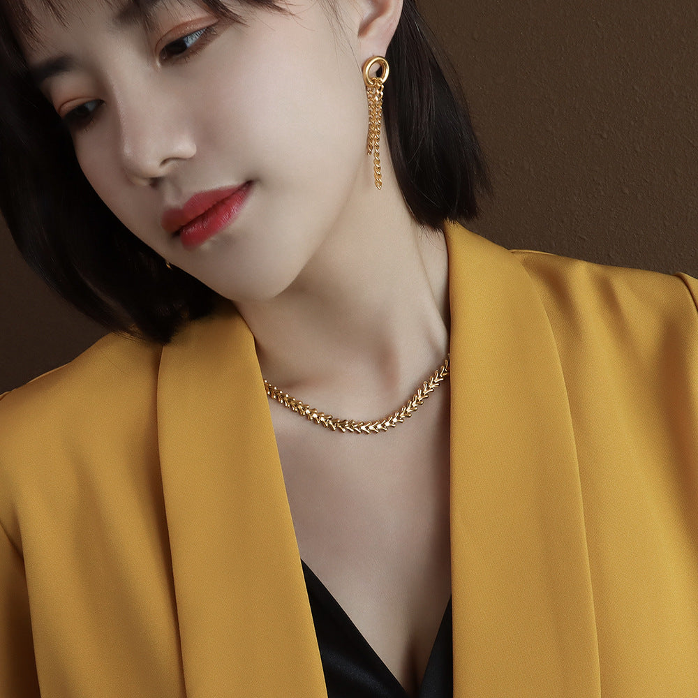 Marka Style Fashion Personality Leaf Necklace Clavicle Chain Bracelet Titanium Steel 18k Gold Jewelry Necklace Set