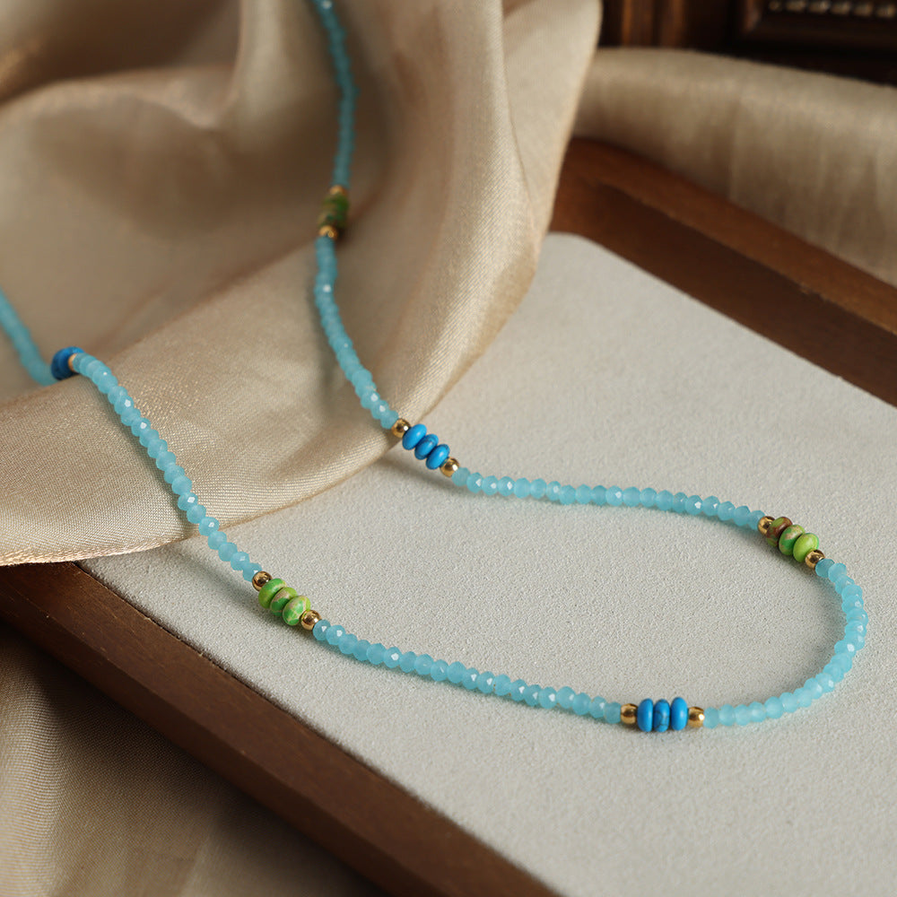 Retro new light luxury natural stone handmade beaded turquoise abacus bead necklace fashion