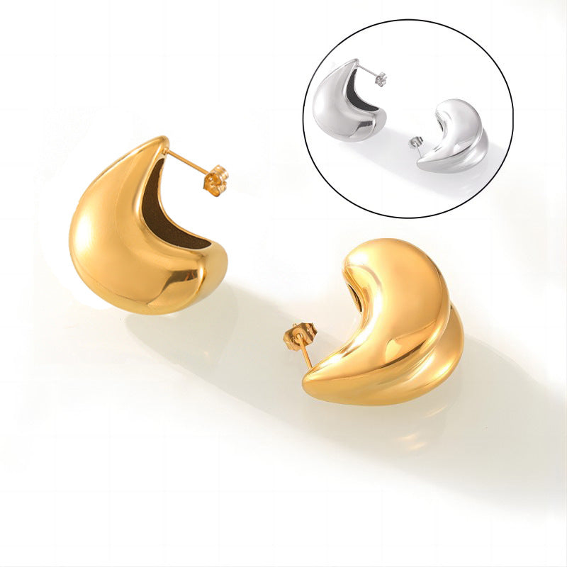 Personalized double-layer water drop splicing design stud earrings, niche temperament, elegant and versatile titanium steel gold-plated earrings