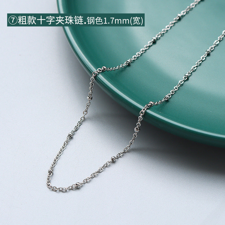 Cross chain Snake bone chain Twist chain Box chain Variety necklace Women's titanium steel plated 18K gold plain chain Clavicle chain jewelry 99