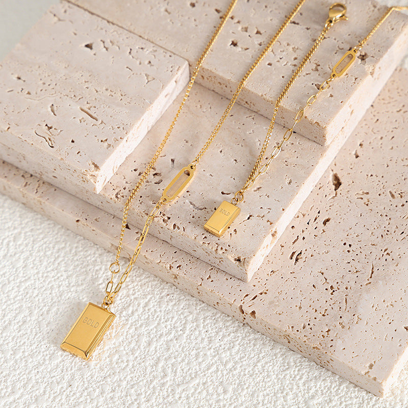 Alphabet geometric square brand pendant niche hip-hop necklace simple cold wind personalized gold-plated anklet jewelry set pp