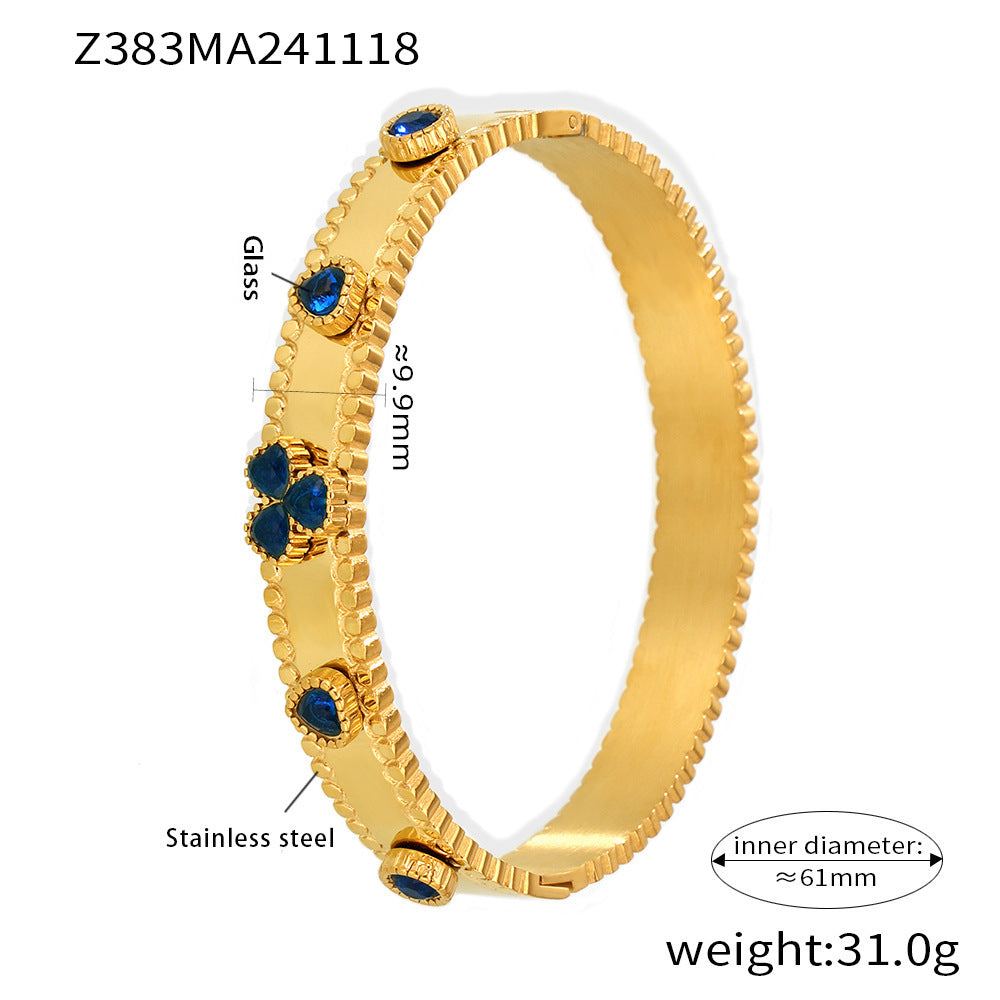Stainless steel bracelet flower inlaid zircon Czech glass buckle gear bracelet combination hot spot