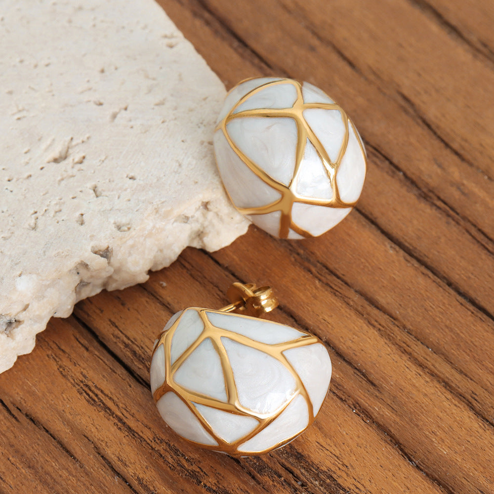 New high-end niche design geometric color glaze dripping oil titanium steel non-fading earrings jewelry women