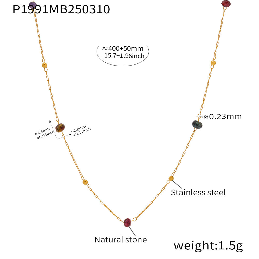 Romantic stainless steel 2mm natural stone cut ultra-fine cross chain handmade beaded necklace jewelry women