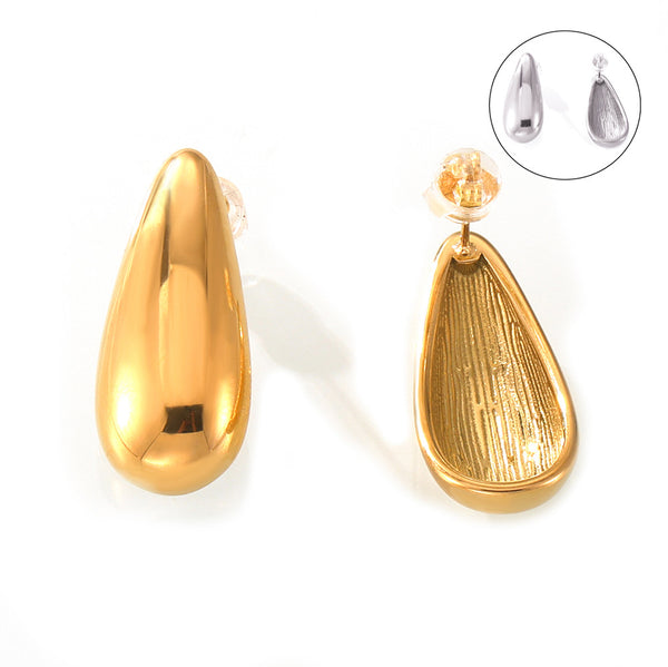 Water drop shape smooth titanium steel earrings niche new cold wind simple fashion casual wind earrings pp