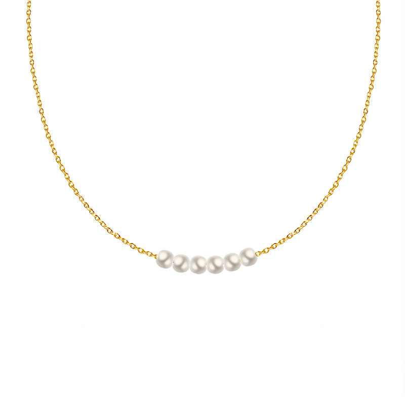 Cold wind chocker titanium steel plated 18K gold imitation pearl pendant necklace women's collarbone neck chain