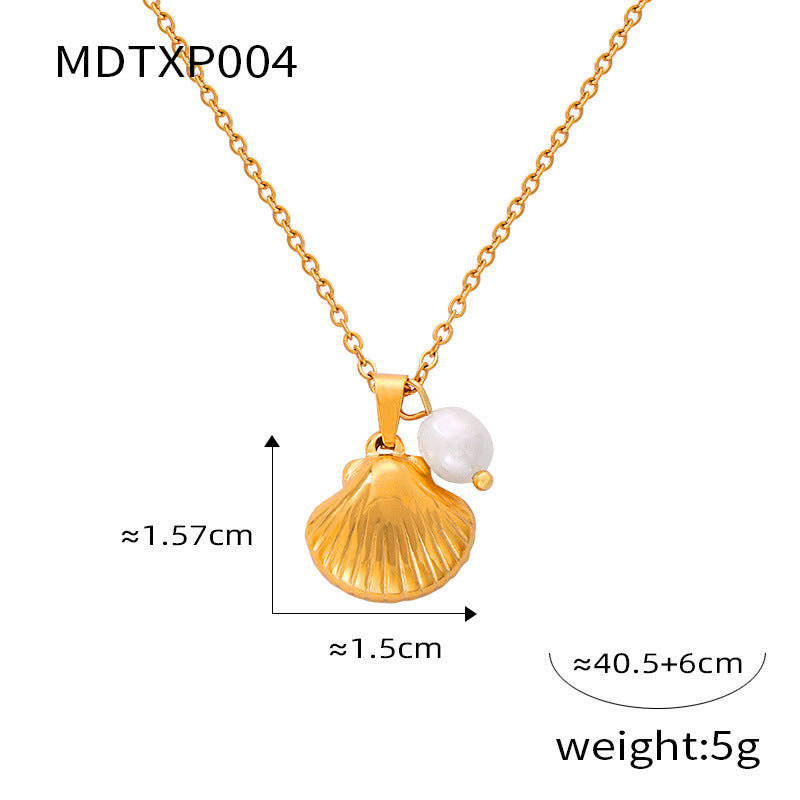 Personalized casual style jewelry with diamond shell shape design sense pendant, freshwater pearl titanium steel jewelry set pp