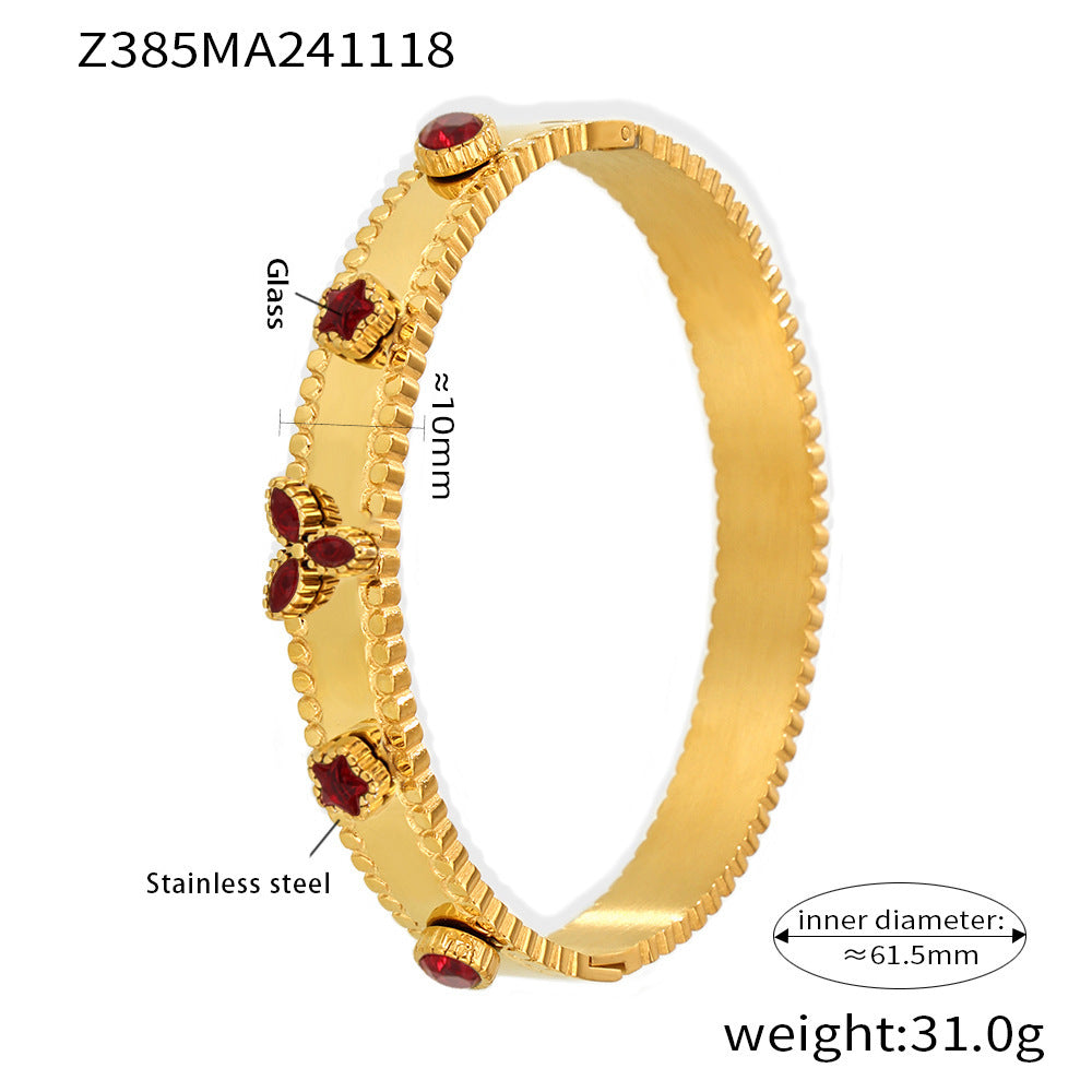 Stainless steel bracelet flower inlaid zircon Czech glass buckle gear bracelet combination hot spot